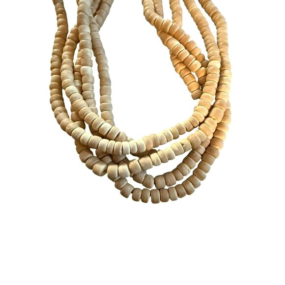 Handcrafted Multi-Strand Natural Beige Wooden Boho Beaded Necklace - Picture 3 of 5